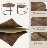 Smuxee Nesting Coffee Table Set of 2, 23.6" Round Coffee Table Wood Grain Top with Adjustable Non-Slip Feet, Industrial End Table Side Tables for Living Room Bedroom Balcony Yard