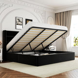 Allewie King Size Lift Up Storage Bed, Modern Wingback Headboard, Hydraulic Support, No Box Spring Needed, Light Beige