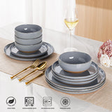 AmorArc Ceramic Dinnerware Sets for 8, 24 Pieces Handpainted Plates and Bowls Set with Rustic Terracotta Underside, Scratch Resistant Stoneware Dishes Set, Dishwasher & Microwave Safe, Light Beige