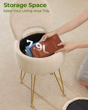 GREENSTELL Small Vanity Stool Chair with Storage and Folding Back, 13" x 13" x 17.7" Faux Fur Soft Ottoman for Teenager, 4 Metal Legs with Anti-Slip Feet, Furry Padded Seat for Makeup, Bedroom, White