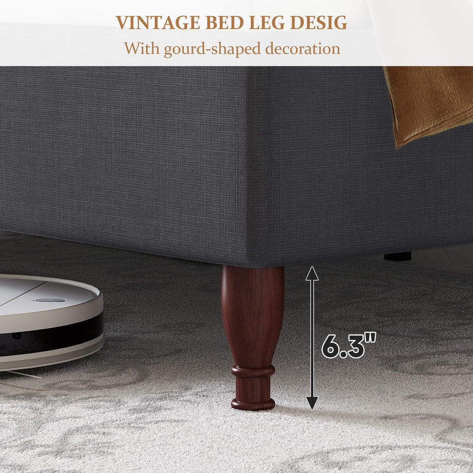 koorlian King Size Bed Frame Upholstered Platform Bed with 51" Tall Headboard Wingback, Soft Fabric, Retro Simple Style Platform Bed No Box Spring Needed, Easy Assembly, Beige