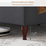 koorlian King Size Bed Frame Upholstered Platform Bed with 51" Tall Headboard Wingback, Soft Fabric, Retro Simple Style Platform Bed No Box Spring Needed, Easy Assembly, Beige