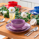 vancasso Bonita Dinnerware Set 24 Pieces Blue Stoneware Service for 6, Handpainted Spirals Pattern Stoneware Combination Set