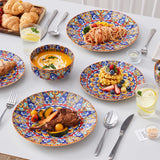 vancasso 24 Pieces Dinnerware Sets, Plates and Bowls Set, Porcelain Dishes Set for 6, Microwave and Dishwasher Safe, Scratch Resistant, Bohemian Style Dining Ware Service for 6, Series SIMI