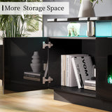 AMERLIFE Fireplace TV Stand with 36" Fireplace, 70" Modern High Gloss Fireplace Entertainment Center LED Lights, 2 Tier TV Console Cabinet for TVs Up to 80", Obsidian Black