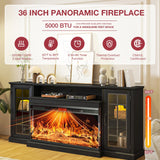 oneinmil 36 Inch 3-Sided Glass Fireplace TV Stand for TVs up to 80", Rustic Media Entertainment Center Console Table with Glass Door Closed Storage, Set of TV Table, White