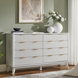 T4TREAM Fluted 7 Drawers Dresser, 54" Wide Modern Chest of Drawers with Faux Marble Top, Curved Profile Design, Dresser TV Stand, Wood Drawer Organizer for Bedroom, Living Room, Hallway, Natural Oak