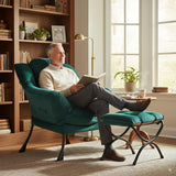 LITA Lazy Chair with Ottoman, Modern Accent Leisure Upholstered Lazy Sofa Armchair, Contemporary Lounge Reading Chair with Armrests and a Side Pocket for Living Room, Bedroom & Small Space, Dark Grey