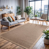 CAMILSON Easy Jute Rug 10x14, Indoor Outdoor Natural Color Fiber Area Rugs for Living Room Patio and Kitchen Rug Herringbone Woven Design Easy-Cleaning Washable Outside Carpet Alfombras 10 x 14