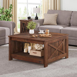 YITAHOME Coffee Table Farmhouse Coffee Table with Storage Rustic Wood Cocktail Table, Square Coffee Tables for Living Meeting Room with Half Open Storage Compartment, Grey Wash