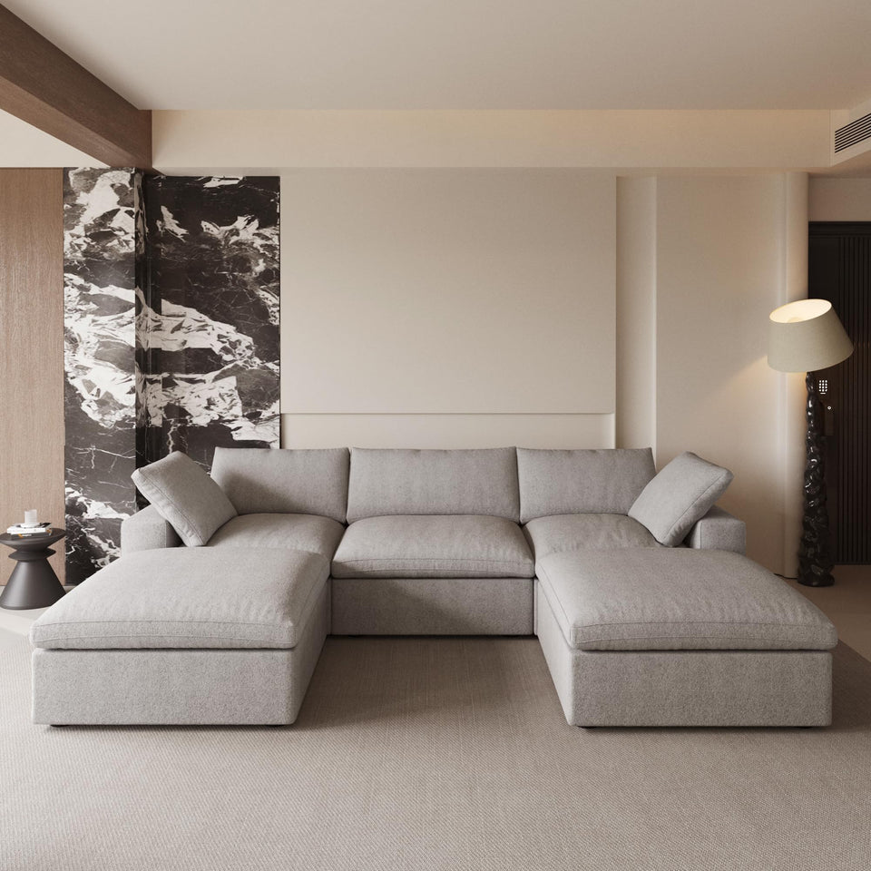 160.6" Cloud Couch Modular Sectional Sofa for Livingroom,Oversized Convertible Sofa with Storage Ottomans,6 Seat Wide Couches,Cushion Covers Removable (Khaki, 6 Seater)