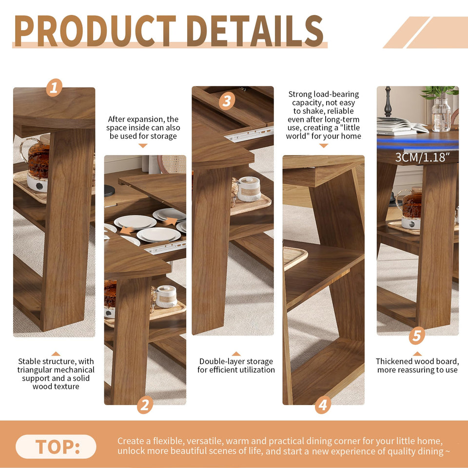 43.3in-59in Extendable Round Dining Table for 4-8,Modern Kitchen Oval Dining Table with Removable Leaves Space Saving,Wood Base with Storage Shelf for Kitchen Living Room (Walnut)