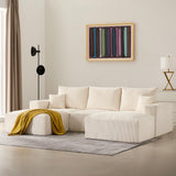 Sectional Cloud Boneless Sofa Couches for Living Room-113'' Beige 3 Seater U-Shaped Modern Lounge Couch-No Assembly Modular Corduroy Convertible Sponge Sleeper Sofas with Chaise for Home House