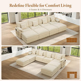 Vesgantti 142" U Shaped Sectional Couch, Comfy Cloud Modular Sectional Sofa with 2 Ottoman Deep Seat Chenille Modern Cloud Sofa, Modular Sofas for Living Room, Bedroom and Apartment, Beige