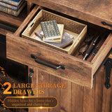 59'' Fireplace TV Stand with 3D Flame Electric Fireplace Heater, 34'' Tall Farmhouse TV Stand for 65 Inch TV, Entertainment Center TV Console with 2 Drawers, Sliding Barn Door for Living Room - White