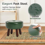 oakvivo 13in Small Foot Stool Ottoman, Round Faux Leather Foot Rest for Couch, Under Desk Pouf Footstool Footrest with Non-Skid Rubber Legs for Ling Room, Bedroom, 13''L x 13''W x 10.2''H, Green