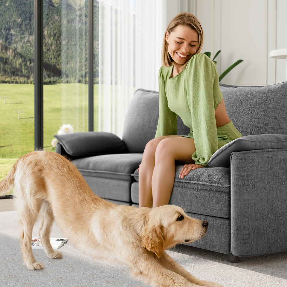 Vesgantti 142" U Shaped Sectional Couch, Comfy Cloud Modular Sectional Sofa with 2 Ottoman Deep Seat Chenille Modern Cloud Sofa, Modular Sofas for Living Room, Bedroom and Apartment, Beige