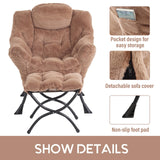 LITA Lazy Chair with Ottoman, Modern Accent Leisure Upholstered Lazy Sofa Armchair, Contemporary Lounge Reading Chair with Armrests and a Side Pocket for Living Room, Bedroom & Small Space, Dark Grey