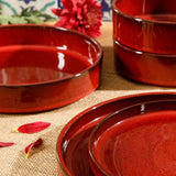 Bloomhouse Santorini Mist Double Bowl Terracotta Reactive Glaze Plates and Bowls Dinnerware Set - Amber, Service for Four (16pcs)