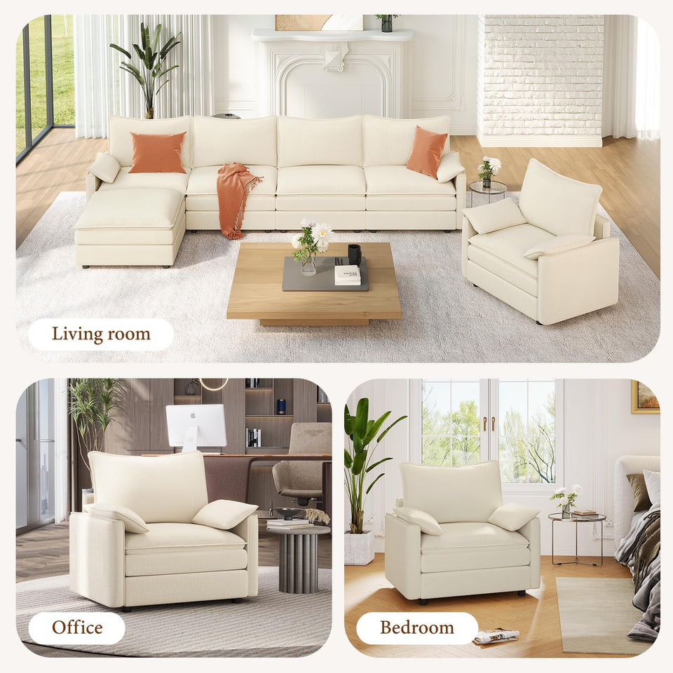 Vesgantti 142" U Shaped Sectional Couch, Comfy Cloud Modular Sectional Sofa with 2 Ottoman Deep Seat Chenille Modern Cloud Sofa, Modular Sofas for Living Room, Bedroom and Apartment, Beige