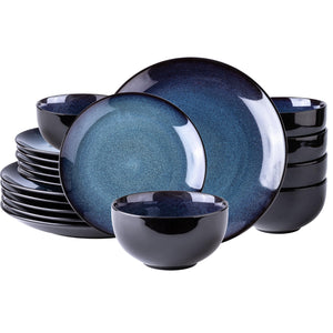 LeRatio Ceramic Dinnerware Sets for 6,Plates and Bowls Sets,Handmade Reactive Glaze Dishes Set,Chip Resistant and Scratch Resistant | Oven&Dishwasher & Microwave Safe-Blue(18PCS)