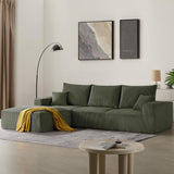 Sectional Cloud Boneless Sofa Couches for Living Room-113'' Beige 3 Seater U-Shaped Modern Lounge Couch-No Assembly Modular Corduroy Convertible Sponge Sleeper Sofas with Chaise for Home House