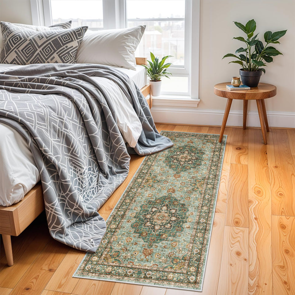 TOPRUUG Washable Oriental Area Rug - 12x15 Rugs for Living Room Soft Carpet for Bedroom Waterproof Floral Distressed Indoor Stain Resistant Non-Shedding Floor Carpets (Green, 12x15)