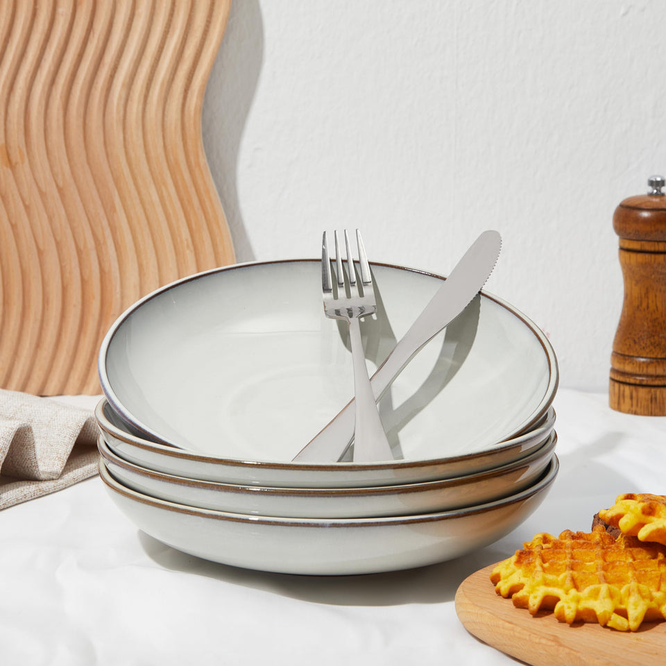 Pokini 24 Piece Dinnerware Sets for 8, Modern Stoneware Plates and Bowls Setst, Perfect for Family Gatherings & Holiday Celebrations, Easy Cleaning Dishes Set, Stack Compactly Dishware, Brown Green