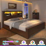 EnHomee King Size Bed Frame and Headboard & Storage, 4 Drawers and LED Built in Charging Station King Bed Frame with Storage Farmhouse,NO Noise,No Box Spring Needed,White