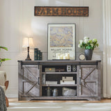 JXQTLINGMU Farmhouse TV Stand for 75+ Inch TV, 32" Tall Entertainment Center w/4 Drawers & Sliding Barn Door, Rustic Media Console w/Storage Shelves, 66" Wood Television Stand for Living Room, Brown