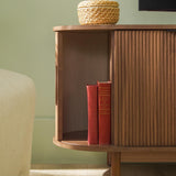 Walker Edison Chloe Curved Reeded TV Stand, Sliding Doors, 65 Inch, 60 inch, Mocha