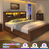 EnHomee King Size Bed Frame and Headboard & Storage, 4 Drawers and LED Built in Charging Station King Bed Frame with Storage Farmhouse,NO Noise,No Box Spring Needed,White