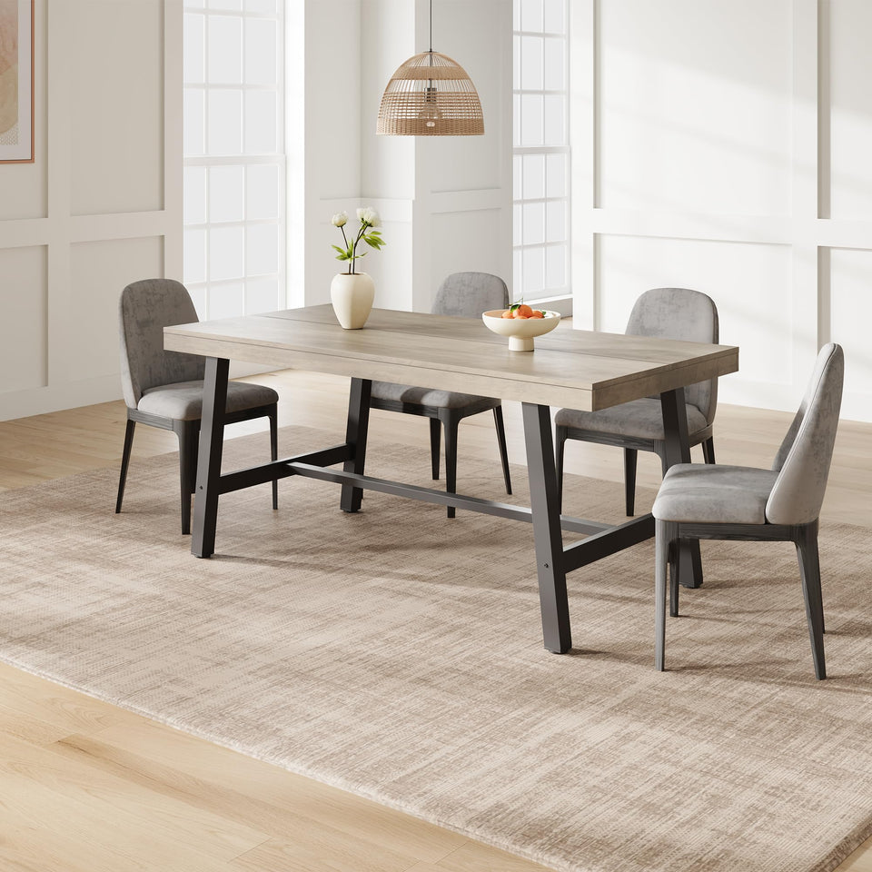 GarveeHome Industrial Dining Table for 6-8 People, 70.87" Long Wooden Kitchen Table with Sturdy Metal Frame & Rustic Brown Finish (Brown, 70.87" Long)