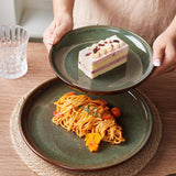 Pokini 24 Piece Dinnerware Sets for 8, Modern Stoneware Plates and Bowls Setst, Perfect for Family Gatherings & Holiday Celebrations, Easy Cleaning Dishes Set, Stack Compactly Dishware, Brown Green