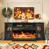 oneinmil 36 Inch 3-Sided Glass Fireplace TV Stand for TVs up to 80", Rustic Media Entertainment Center Console Table with Glass Door Closed Storage, Set of TV Table, White