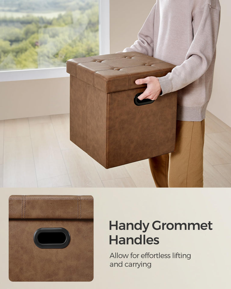 SONGMICS MAZIE Collection - 30 Inches Storage Ottoman Bench with Flipping Lid, Storage Chest Footstool, Load 660 lb, for Entryway, Living Room, Bedroom, Synthetic Leather, Black ULSF45BK