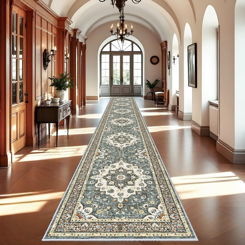 TOPRUUG Washable Oriental Area Rug - 12x15 Rugs for Living Room Soft Carpet for Bedroom Waterproof Floral Distressed Indoor Stain Resistant Non-Shedding Floor Carpets (Green, 12x15)