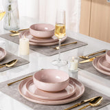 AmorArc Ceramic Dinnerware Sets for 8, 24 Pieces Handpainted Plates and Bowls Set with Rustic Terracotta Underside, Scratch Resistant Stoneware Dishes Set, Dishwasher & Microwave Safe, Light Beige