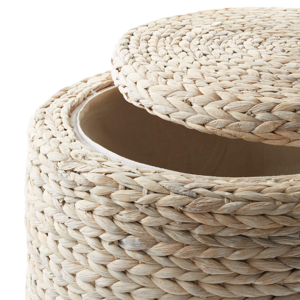 Casafield 17" Round Storage Ottoman with Lid - Natural, Handwoven Water Hyacinth Footstool for Living Room, Bedroom, Bathroom, Home Office