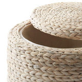 Casafield 17" Round Storage Ottoman with Lid - Natural, Handwoven Water Hyacinth Footstool for Living Room, Bedroom, Bathroom, Home Office