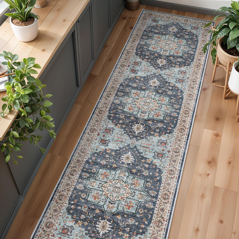 TOPRUUG Washable Oriental Area Rug - 12x15 Rugs for Living Room Soft Carpet for Bedroom Waterproof Floral Distressed Indoor Stain Resistant Non-Shedding Floor Carpets (Green, 12x15)