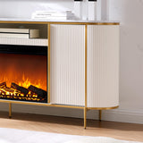 OKD Luxury 70" Fluted TV Stand, Modern Chic Entertainment Center for TVs Up to 80 inches, TV Console with Faux Marble Top, Curved Profile Design, Media Console for Living Room, Natural Oak