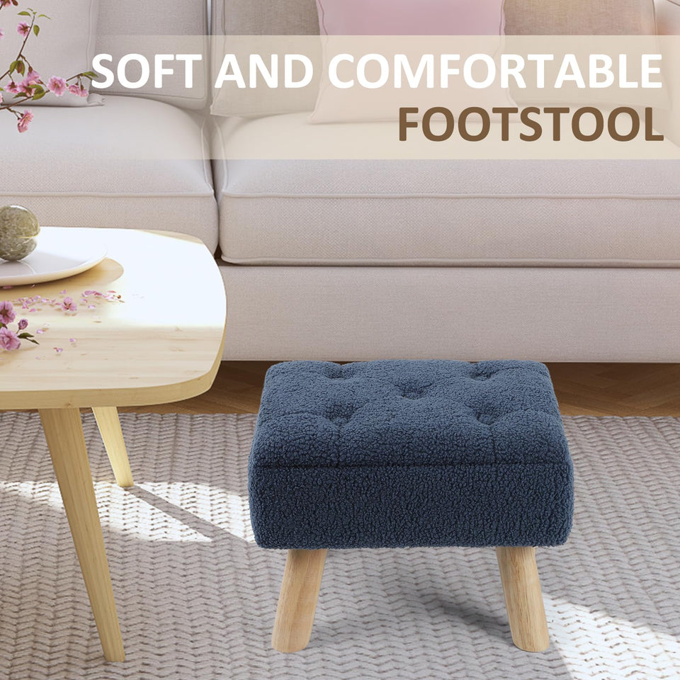OGEMXU Storage Ottoman, Small Foot Stool Ottoman with Storage, Boucle Teddy Velvet Foot Rest with Padded Seat, Sturdy Wood Legs Stool for Living Room, Bedroom, Couch, Enterway (Cream)