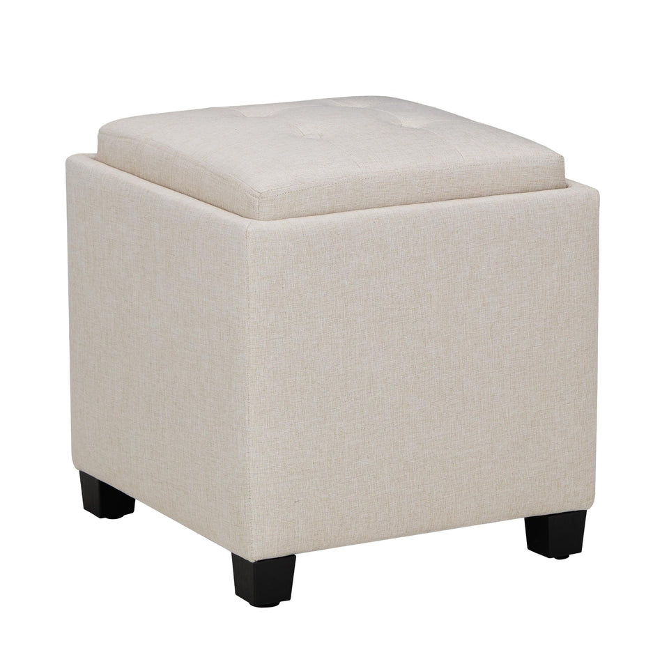 COLAMY Fabric Square Storage Ottoman with Reversible Tray Lid – Multi-Functional Footrest, Hidden Storage, Sturdy & Stylish Small Coffee Table for Living Room, Bedroom, or Entryway(Beige)