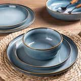 GBHOME Ceramic Dinnerware Sets for 8, 24 Pieces Stoneware Plates and Bowls Sets, Scratch Resistant Dishes, Dishwasher & Microwave Safe, Reactive Glaze-Green Wheat