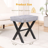 LUE BONA Square Linen Makeup Stool, Metal X Legs, Small Ottoman Stool Chair for Vanity, Modern Padded Seat Foot Rest for Makeup Room, Bathroom