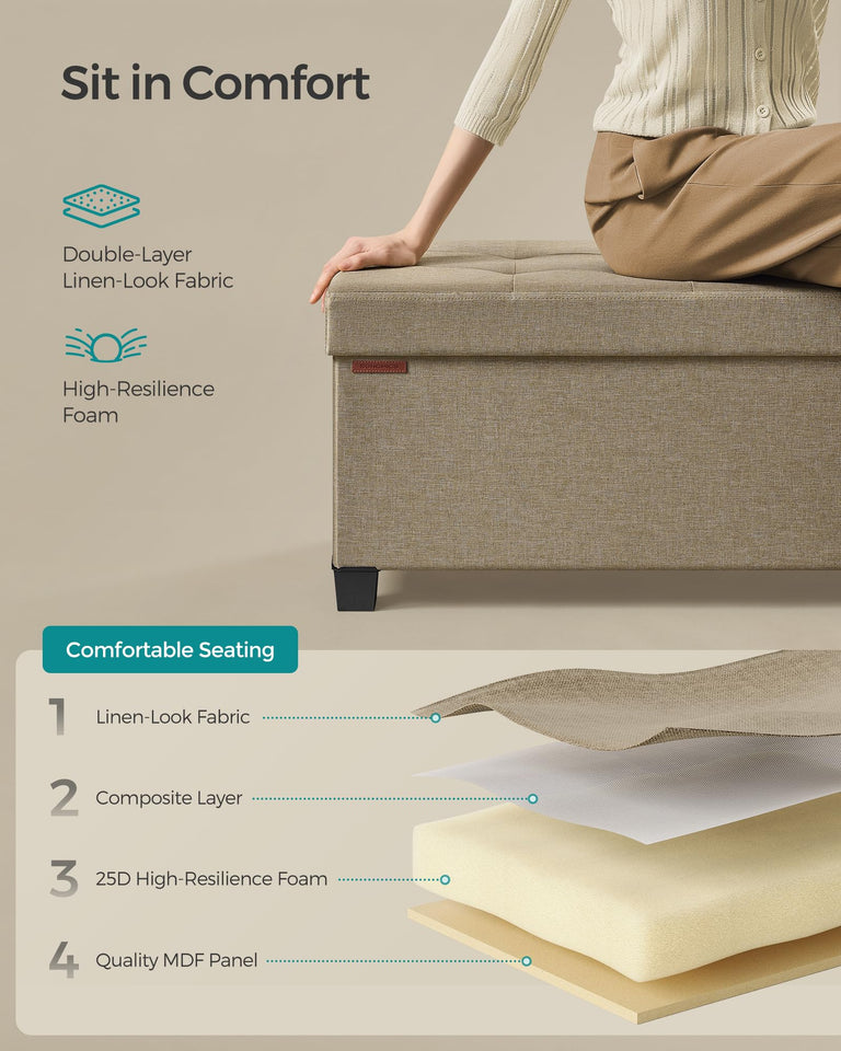 SONGMICS Storage Ottoman Bench, Foldable Foot Rest with Legs, 15 x 43 x 15.7 Inches, End of Bed Bench, Storage Chest, Load up to 660 lb, for Living Room, Bedroom, Entryway, Ink Black ULSF018B01