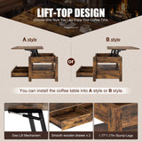 Rolanstar Coffee Table, Lift Top Coffee Table with Drawers and Hidden Compartment, Retro Central Table with Wooden Lift Tabletop, for Living Room,Espresso