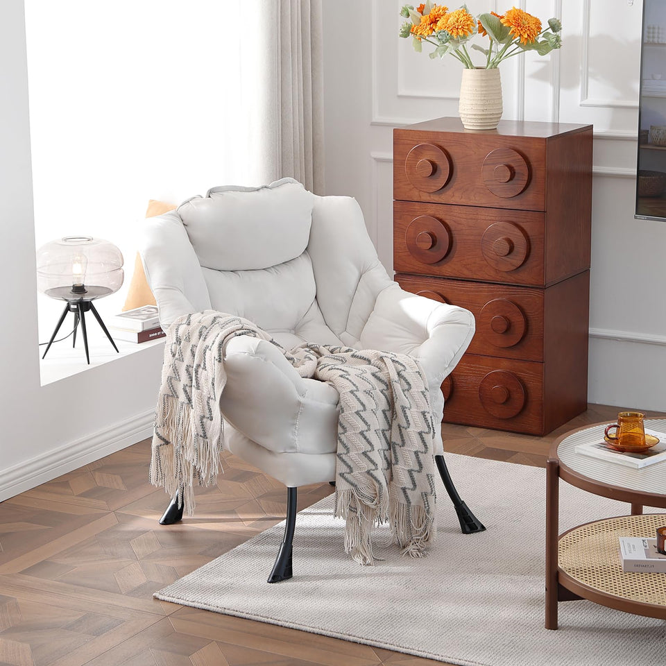 Welnow Lazy Chair with Ottoman, Modern Lounge Accent Chair with Armrests and a Side Pocket, Leisure Sofa Armchair, Reading Armchair with Footrest for Small Space, Dark Grey