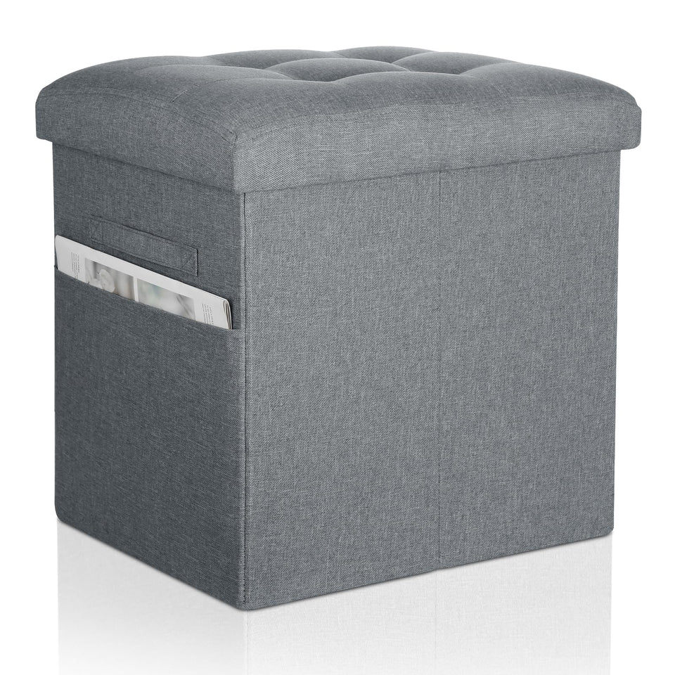 Storage Ottoman with Extra Thick Foam Padded Seat, Foldable Foot Rest Stool with Linen Fabric, 43L Ottoman with Storage Bench for Bedroom Living Room, Holds Up to 300lbs, 17x13x13in, Dark Gray